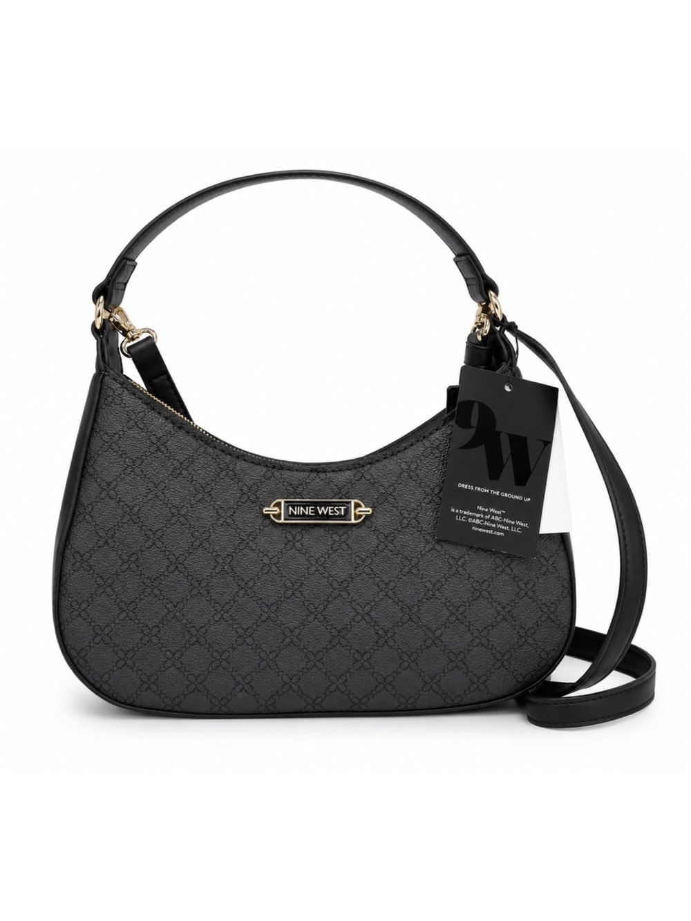 Nine West Black Jacquard Crescent Shoulder Bag
